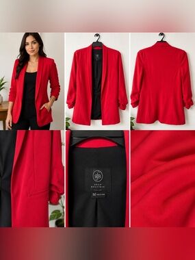 Fashion Nova Women's Bright Red Open Blazer Jacket